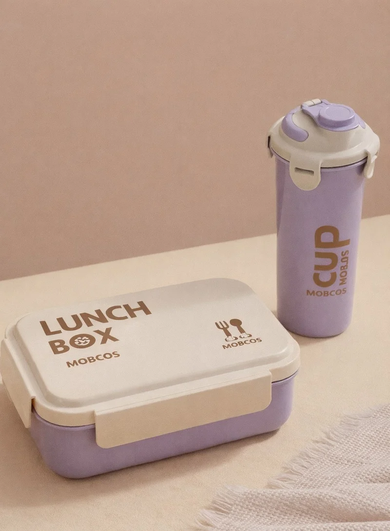 موبكوس طقم حافظة طعام وعلبة غداء وزمزمية سعة كبيرة  أقسام مانعة للتسرب آمنة للاستخدام في الميكروويف خالية من البيسفينول للأطفال والكبار لون بنفسجي